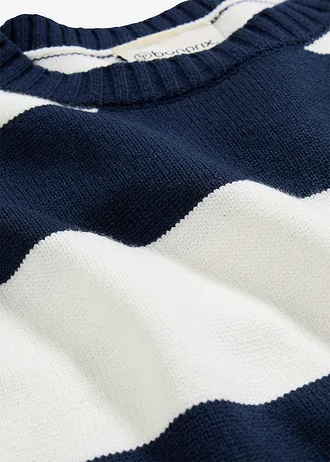 Oversized trui in een zachte viscosemix, Kleur: wolwit-donkerblauw gestreept