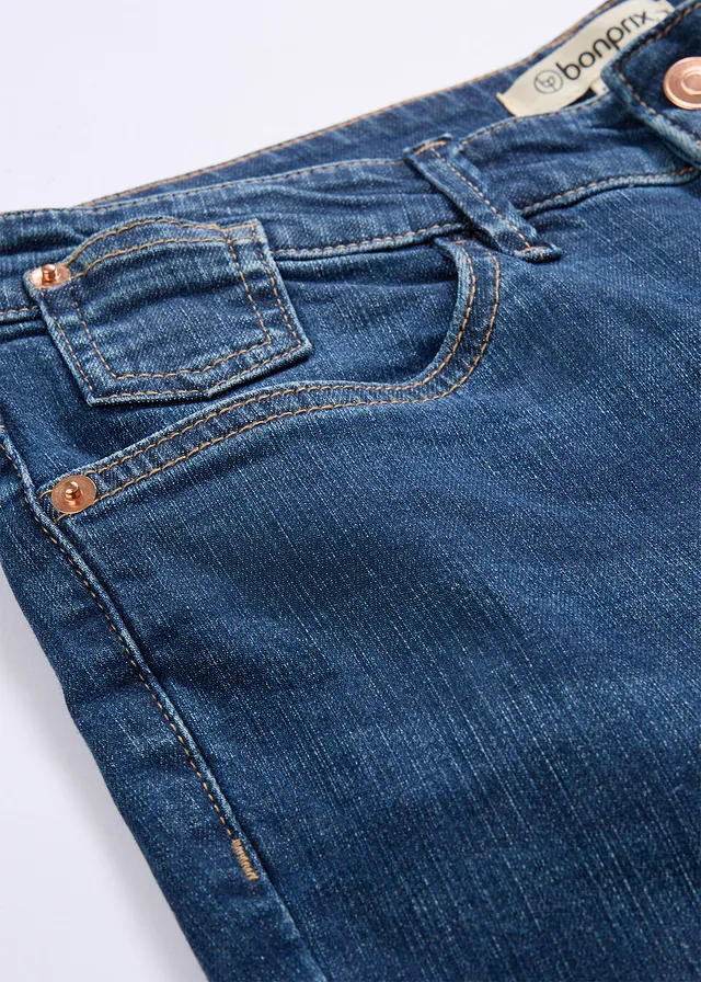 Skinny džínsy, stredná výška pásu, bio bavlna • tmavomodrá denim used • obchod bonprix