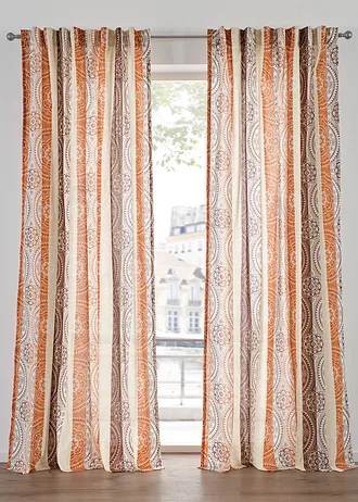 Gordijn met strepen van gerecycled polyester ( 1 stuk), Kleur: donkeroranje-donkerrood