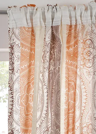 Gordijn met strepen van gerecycled polyester ( 1 stuk), Kleur: donkeroranje-donkerrood