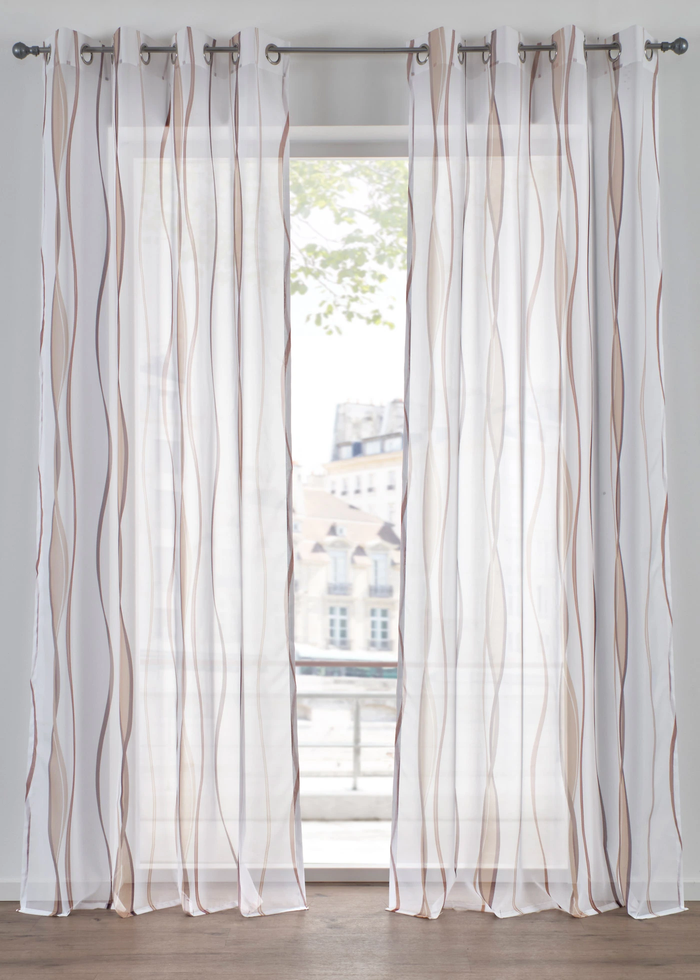Gordijn met golfmotief (1 stuk) • wit-taupe • bonprix online shop