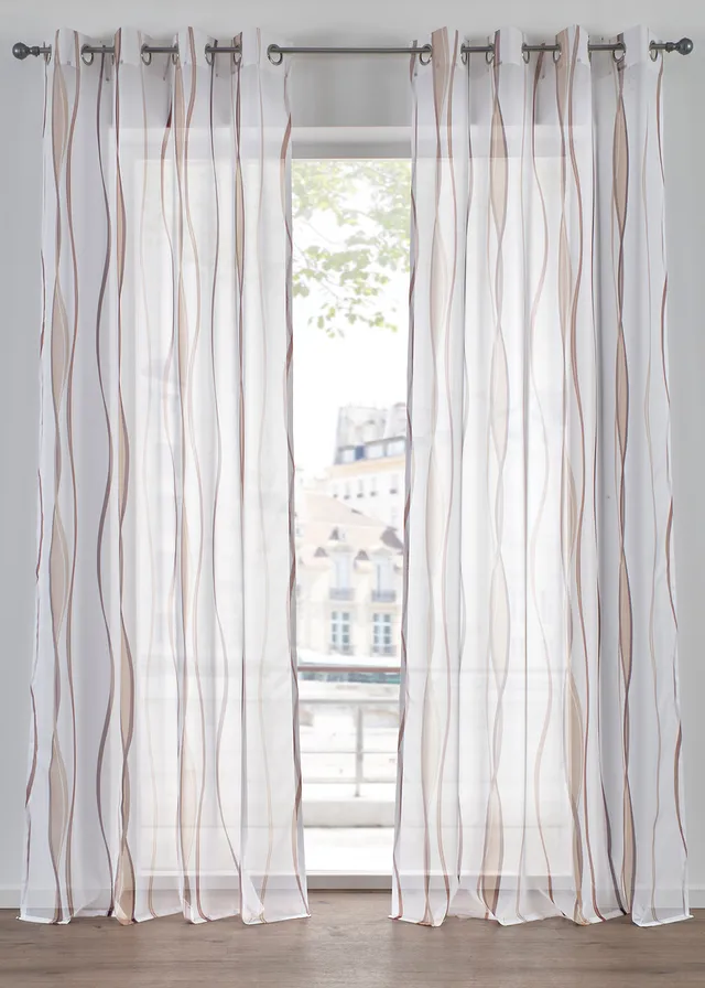 Voilage imprimé vagues (1 pce) • blanc-taupe • Boutique bonprix