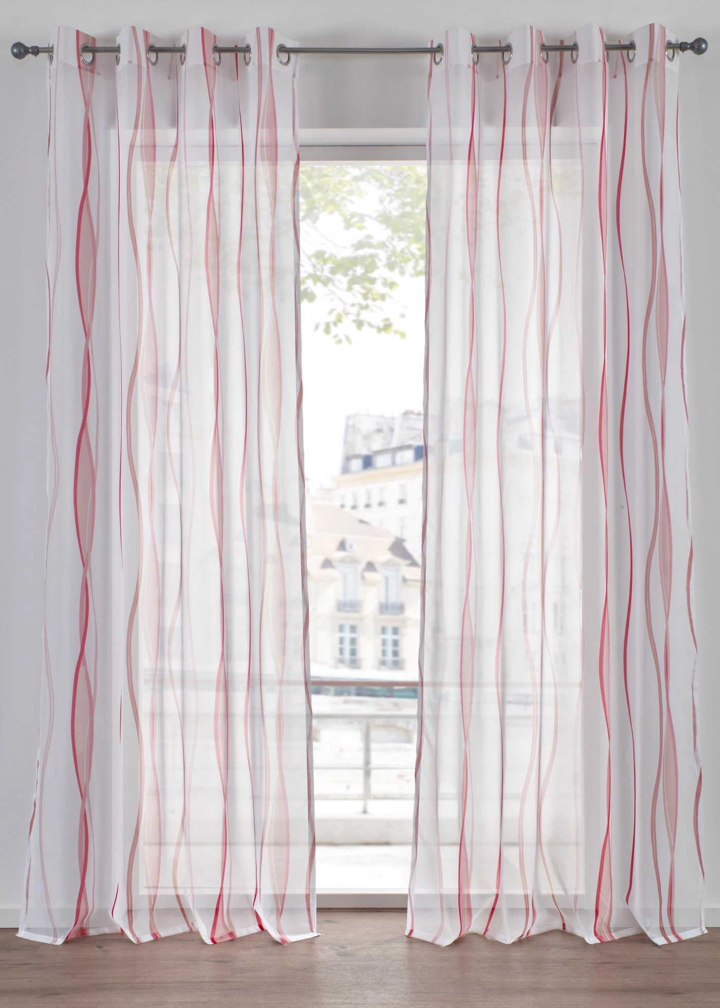 Voilage imprimé vagues (1 pce) • blanc magenta • Boutique bonprix