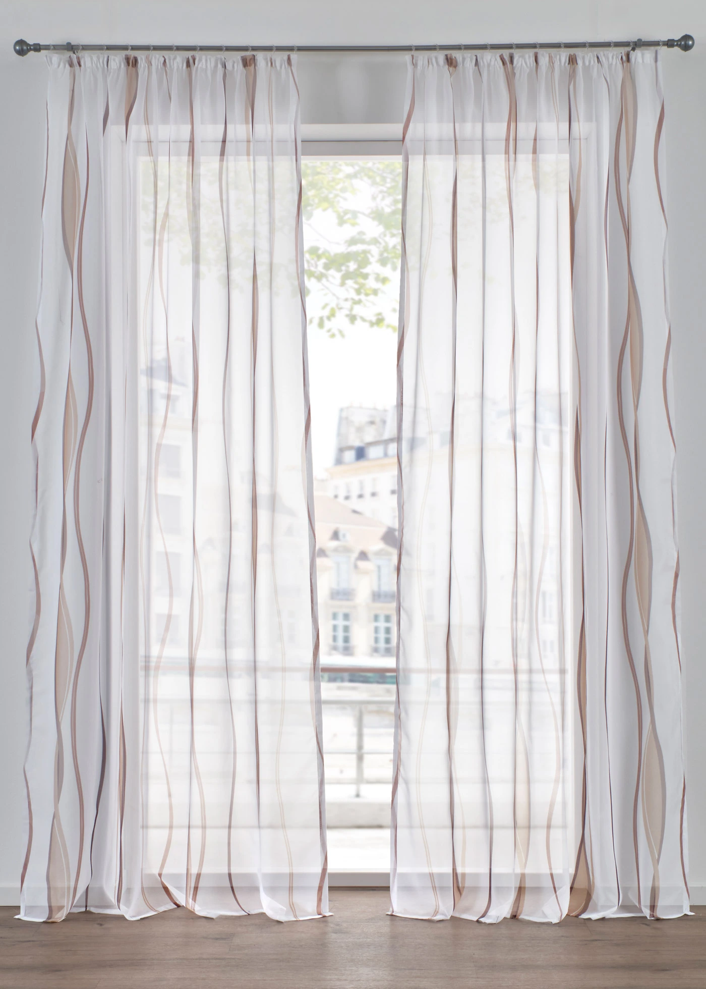 Firana we wzór w fale (1 szt.) • bialy/brunatny • sklep bonprix