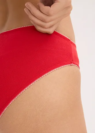 Lot de 5 slips en pointelle à motif cœurs • noir-rose corail + rouge-rose corail • Boutique bonprix