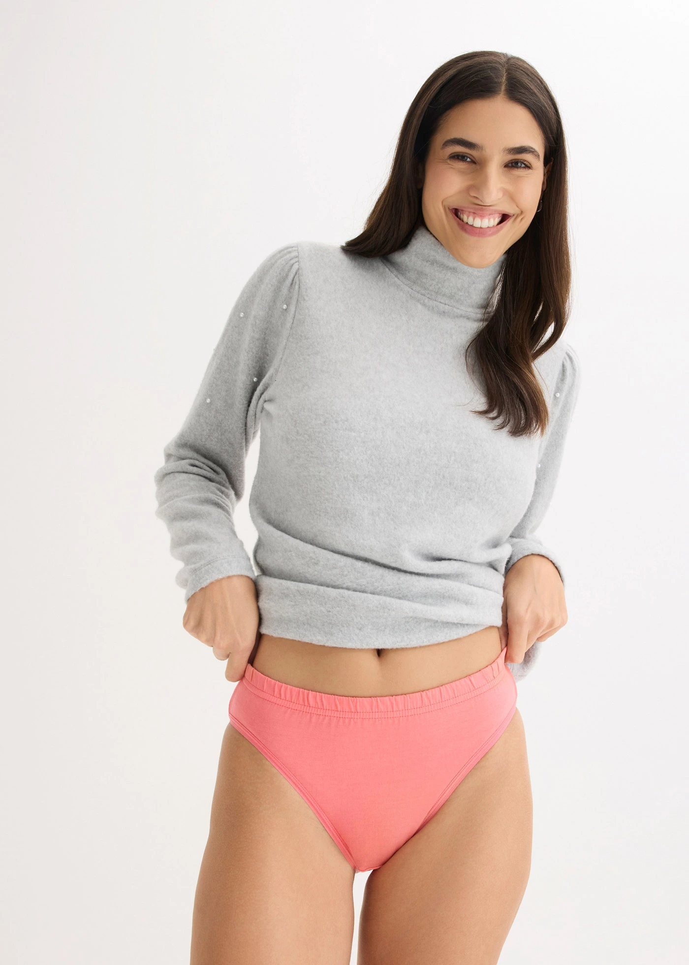 Slip (set van 6) • lichtgrijs gemêleerd-koraalpink gedessineerd-wit gedessineerd • bonprix online shop