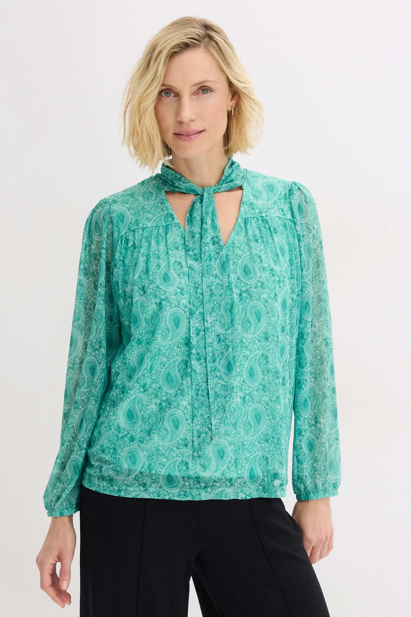 Tričko s dlouhým rukávem z jemné síťoviny • lahvově zelená s kašmírovým vzorem • bonprix obchod