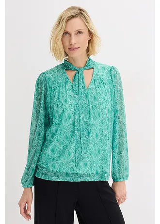 Tričko s dlouhým rukávem z jemné síťoviny • lahvově zelená s kašmírovým vzorem • bonprix obchod