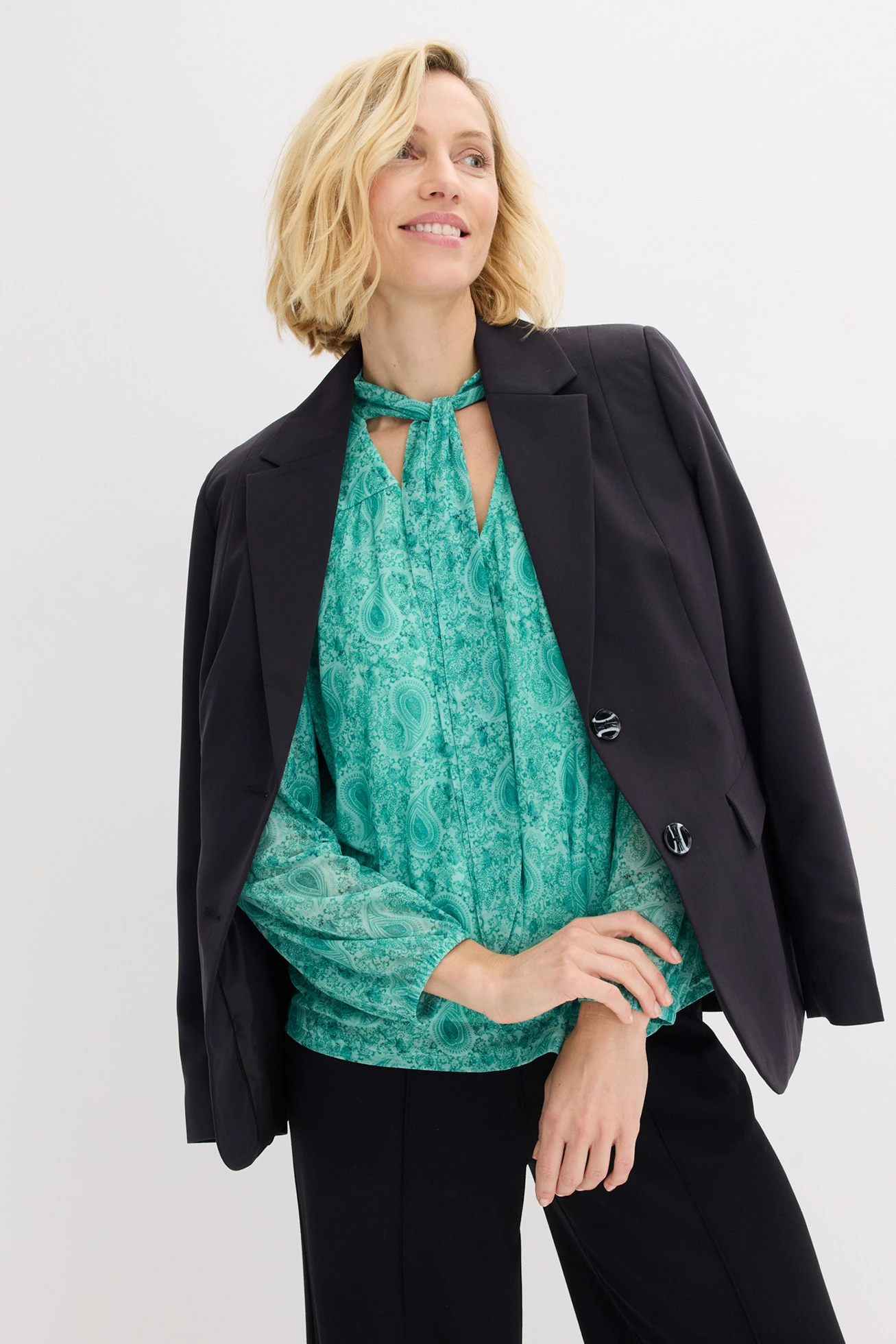 Tričko s dlouhým rukávem z jemné síťoviny • lahvově zelená s kašmírovým vzorem • bonprix obchod