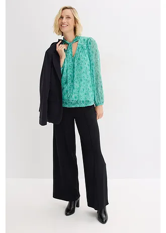 Tričko s dlouhým rukávem z jemné síťoviny • lahvově zelená s kašmírovým vzorem • bonprix obchod