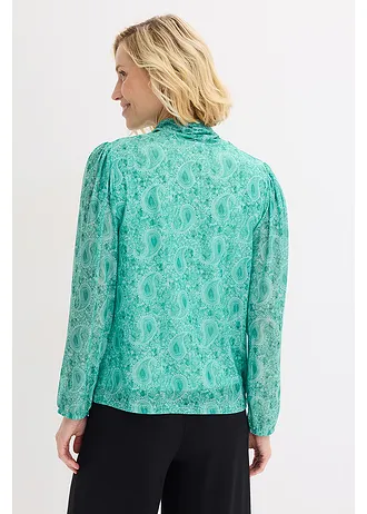 Tričko s dlouhým rukávem z jemné síťoviny • lahvově zelená s kašmírovým vzorem • bonprix obchod