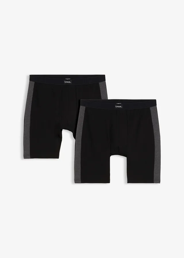 Chiloți boxer mulați lungi cu bumbac (set/2 buc.) • negru-gri-antracit melanj • magazin bonprix
