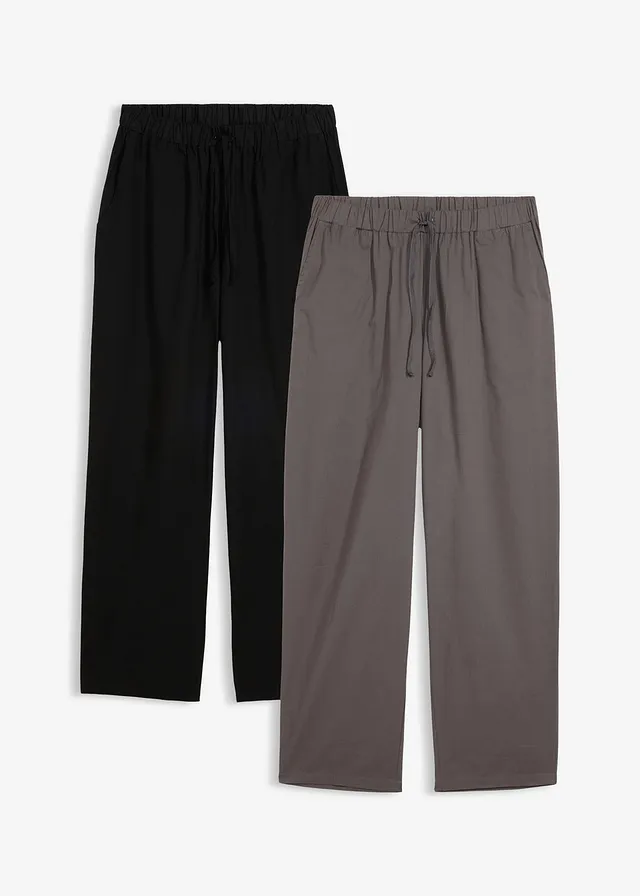 Lot de 2 pantalons de pyjama doux en coton, Couleur: gris granit+noir