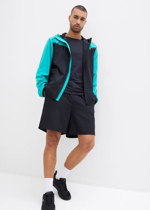 Lichte heren outdoor jas, sneldrogend, Kleur: zwart-smaragd