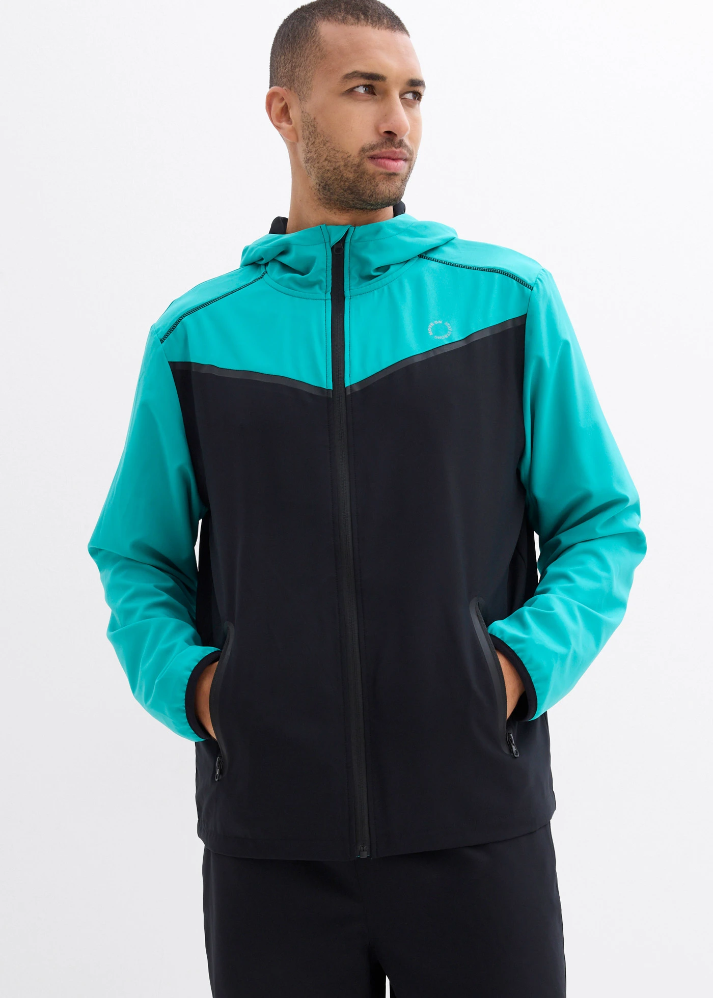 Veste de sport légère pour homme, séchage rapide • noir-émeraude • Boutique bonprix