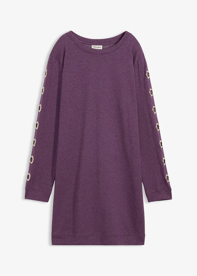 Sweatjurk met eyelets • prune • bonprix online shop