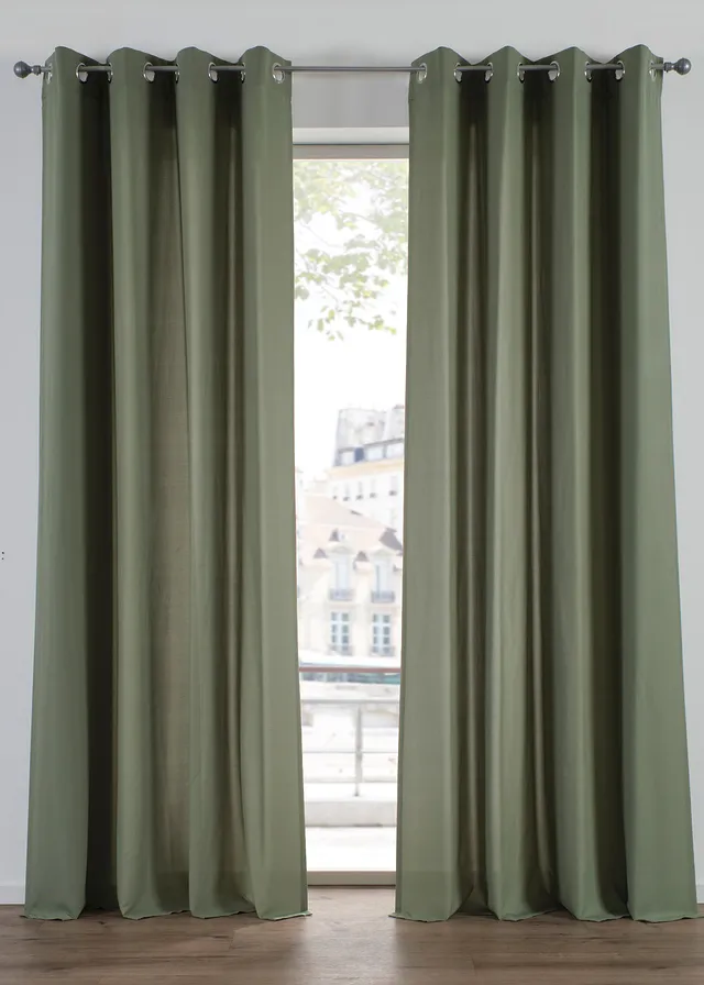 Onderhoudsvriendelijke gordijnen van microvezel (2 stuks) • olijfgroen • bonprix online shop