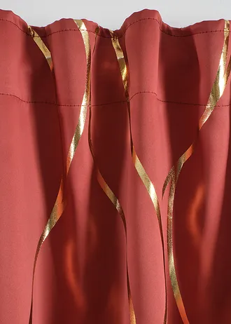 Verduisterend gordijn met glanzende print (1 stuk), Kleur: marsala/goudkleur