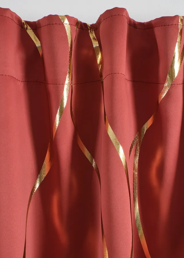 Verduisterend gordijn met glanzende print (1 stuk), Kleur: marsala/goudkleur