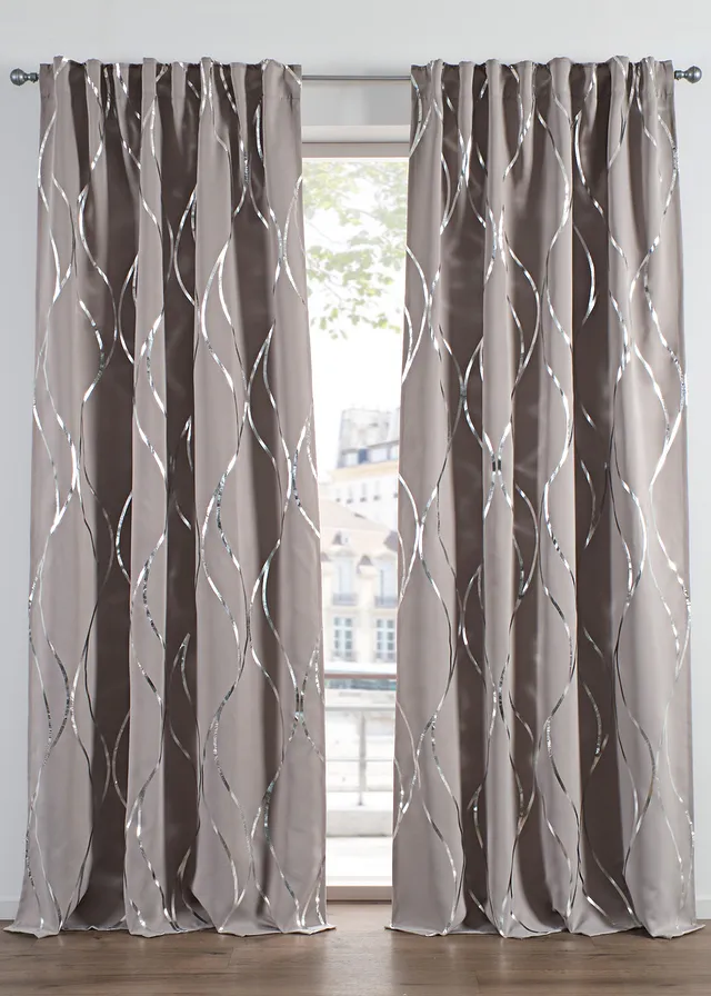 Verduisterend gordijn met glanzende print (1 stuk) • taupe/zilverkleur • bonprix online shop