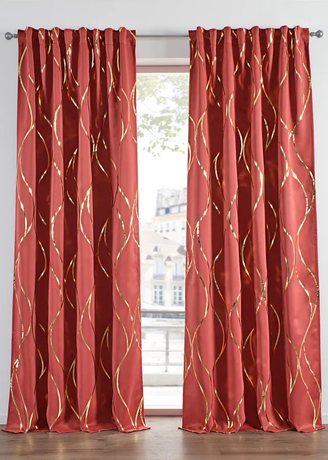 Verduisterend gordijn met glanzende print (1 stuk) • marsalabruin/goudkleur • bonprix online shop