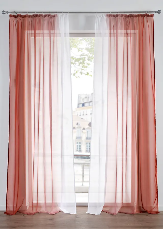 Gordijn van lichte voile, ook verkrijgbaar in extra lang (2 stuks) • karamelbruin • bonprix online shop
