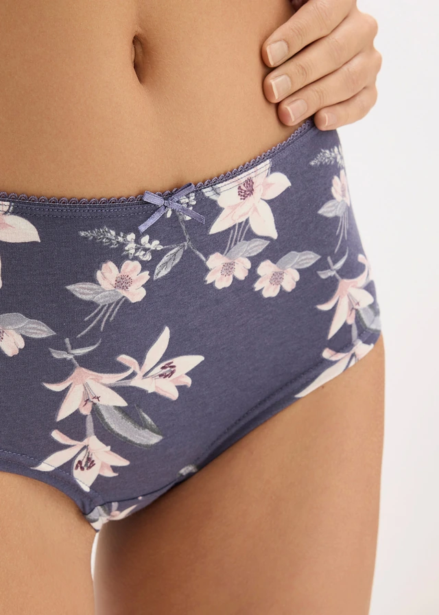 Chilot panty maxi (set/4 buc.) • albastru-afină cu imprimeu + roz pal + mov întunecat • magazin bonprix