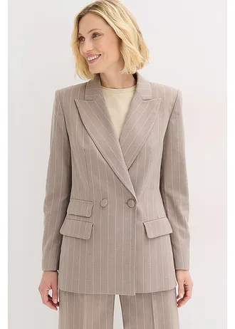 Blazer met krijtstrepen, Kleur: taupe-parelwit gestreept