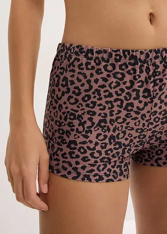 Chilot damă tip boxer din material lucios cu microfibră (set/4 buc.) • negru+cu imprimeu leo • magazin bonprix