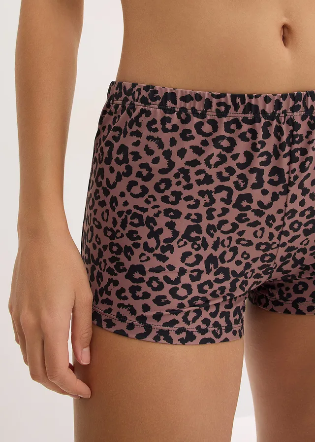 Dámské boxerky z hladkého mikrovlákna (4 ks v balení) • černá + leopardí potisk • bonprix obchod