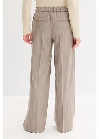 Pantalon large à pinces et rayures tennis • taupe/blanc nacré rayé • Boutique bonprix