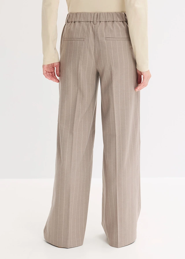 Marlene Dietrich broek met kiijstrepen, Kleur: taupe-parelwit gestreept