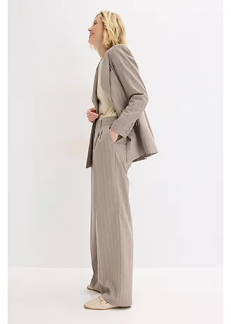 Pantalon large à pinces et rayures tennis • taupe/blanc nacré rayé • Boutique bonprix