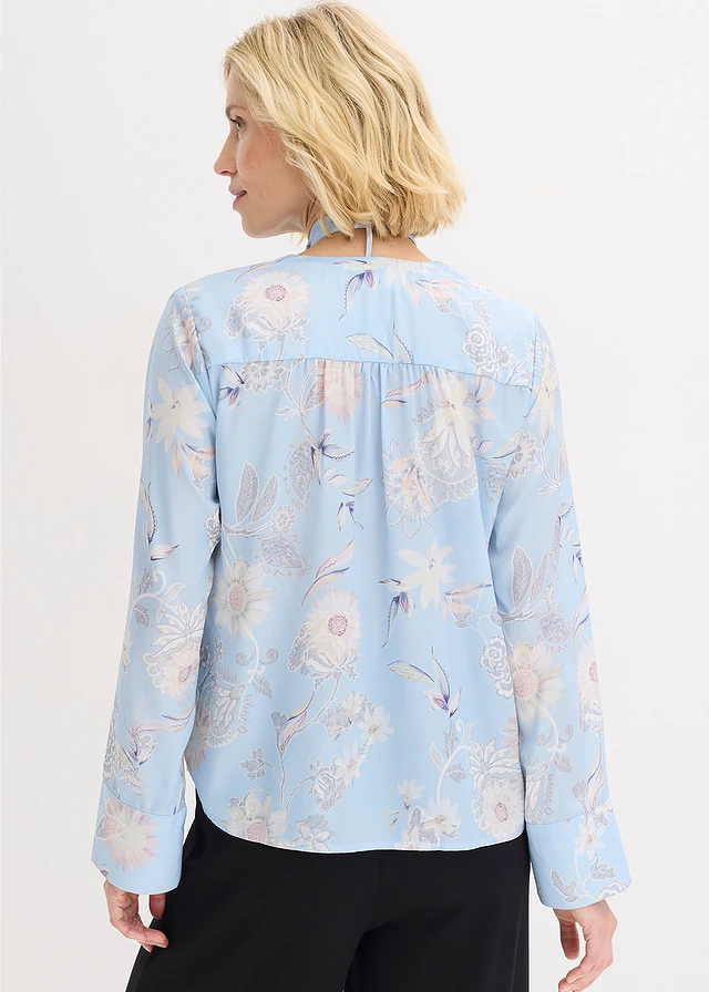 Tunique en satin fin, Couleur: bleu poudré-sable clair floral