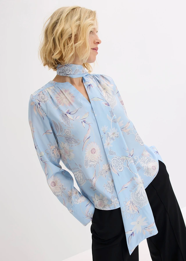 Tunique en satin fin • bleu poudré-sable clair floral • product-page.page-title-suffix