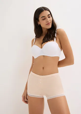 Lot de 4 boxers femme côtelés avec dentelle, Couleur: gris clair chiné+rose soie chiné+écru chiné