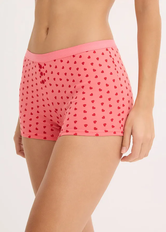 Lot de 4 boxers femme, Couleur: rouge-blanc + rose corail-rouge imprimé