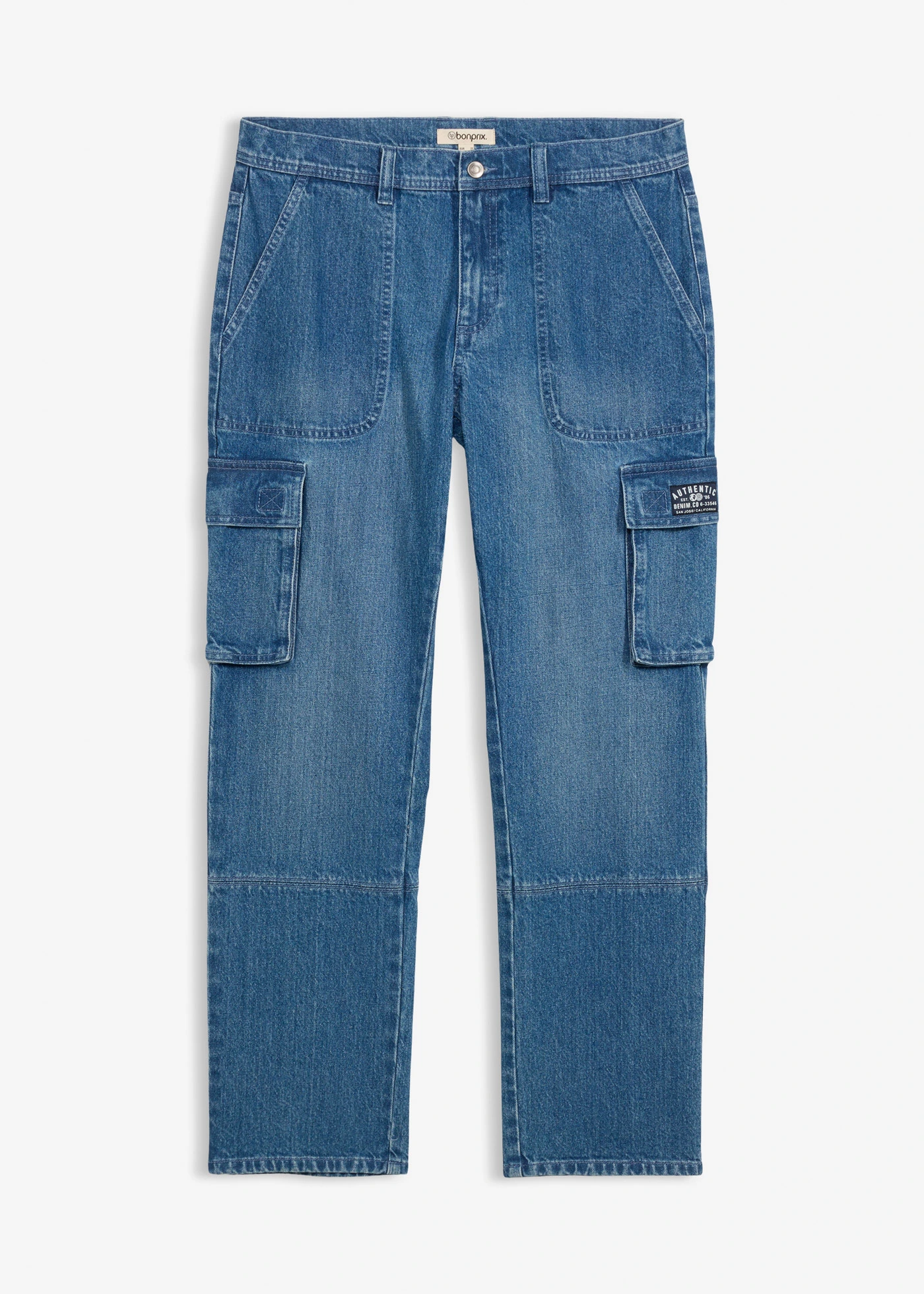 Dżinsy o kroju relaxed fit, straight, z kieszeniami cargo • niebieski denim • sklep bonprix