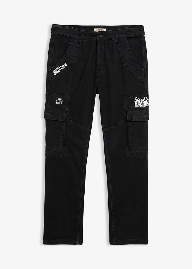 Jean cargo extensible loose taille élastiquée, droit