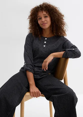 Longsleeve van katoenmix met knoopsluiting • antraciet gemêleerd • bonprix online shop