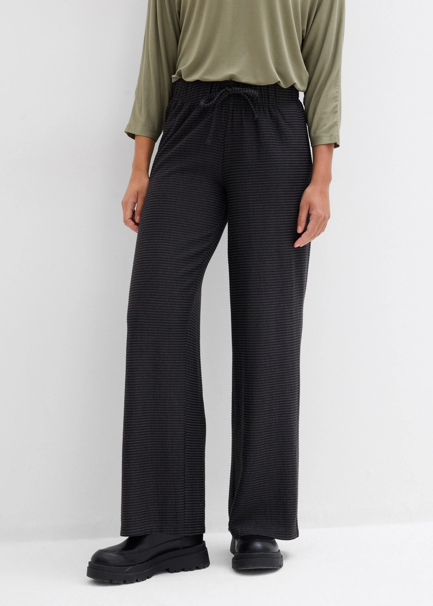 Pantaloni cu dungi din jerse, cu șiret, din amestec cu bumbac • antracit melanj/negru cu dungi • magazin bonprix