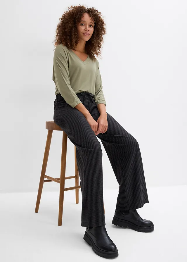 Pantalon en jersey rayé avec cordon de serrage, coton majoritaire • anthracite chiné-noir rayé • product-page.page-title-suffix