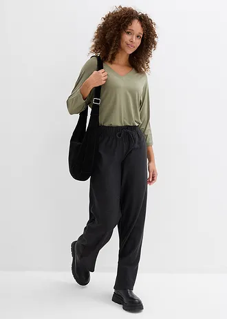 Pantaloni cu dungi din jerse, cu șiret, din amestec cu bumbac • antracit melanj/negru cu dungi • magazin bonprix