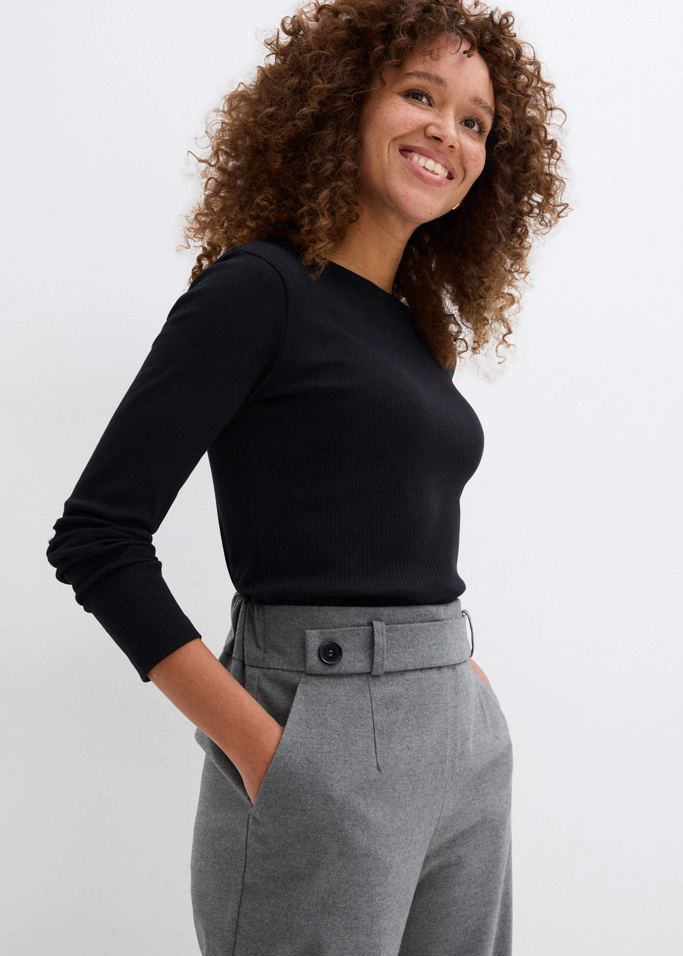 Pantalon en viscose mélangée • gris foncé chiné • Boutique bonprix