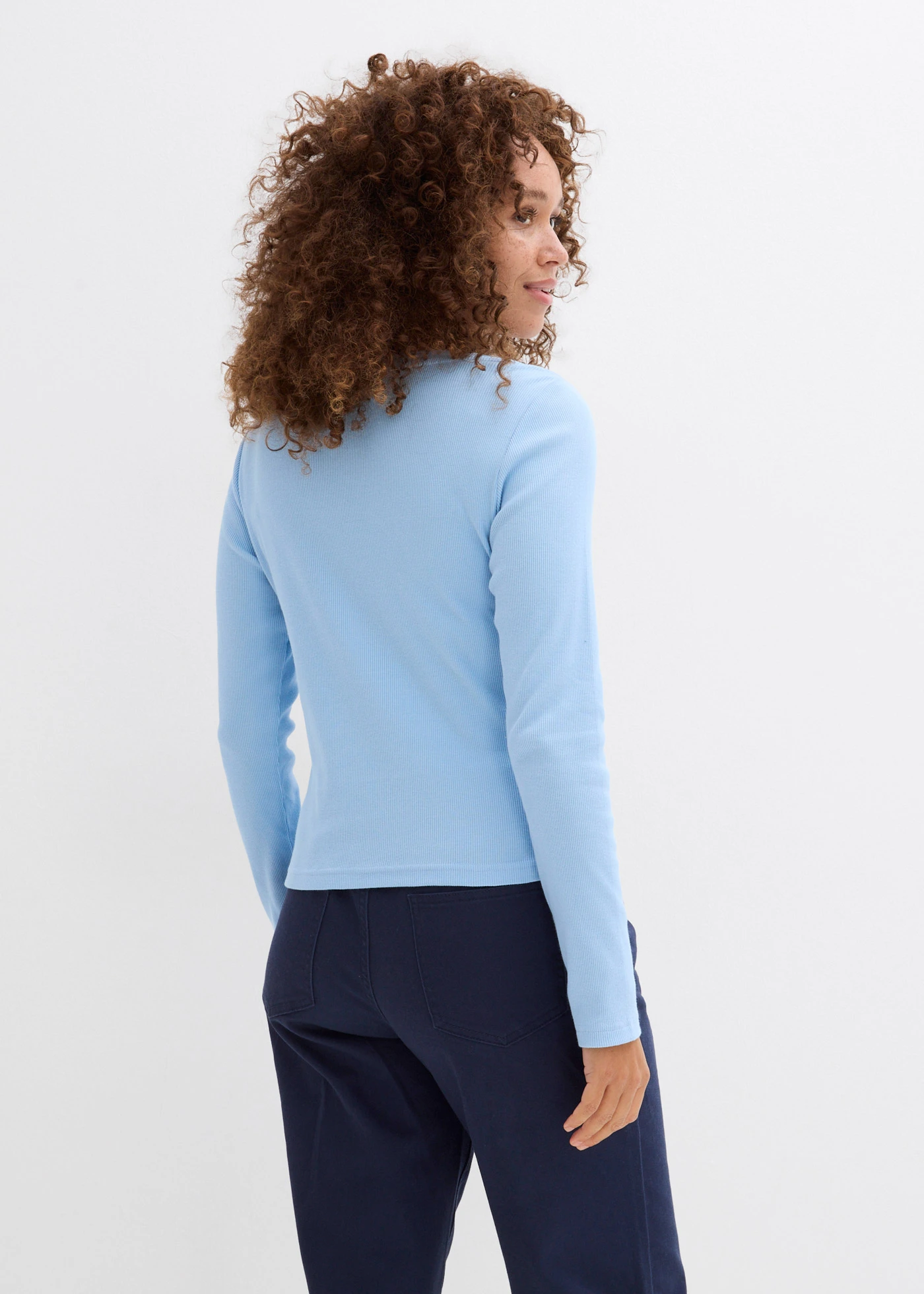 Bluză tricot 2 în 1 din bumbac 100% • bleu-alb • magazin bonprix