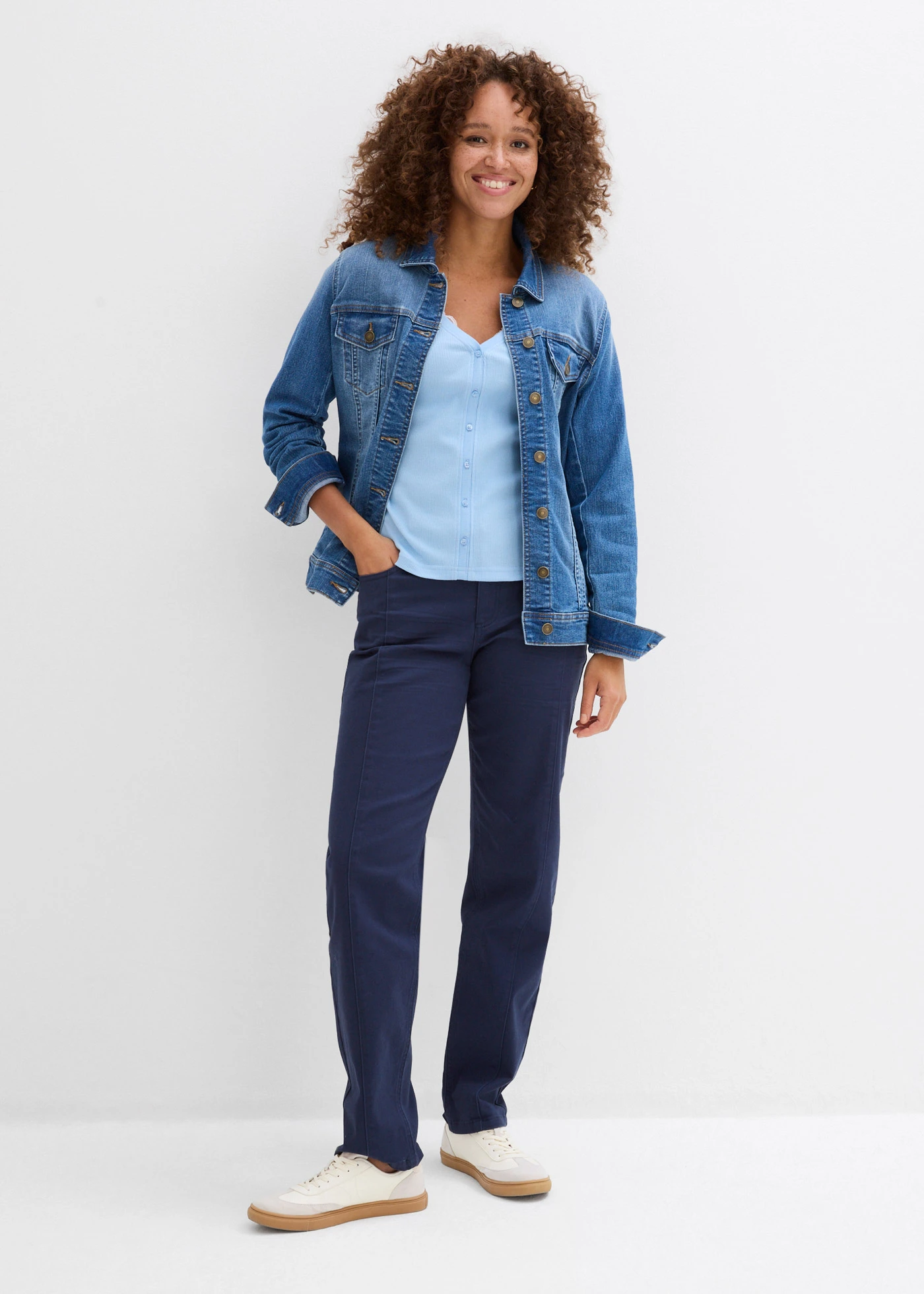 Bluză tricot 2 în 1 din bumbac 100% • bleu-alb • magazin bonprix