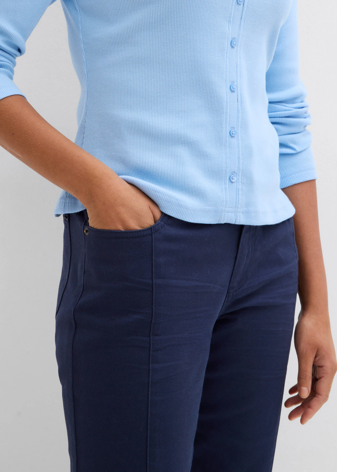 Bluză tricot 2 în 1 din bumbac 100% • bleu-alb • magazin bonprix