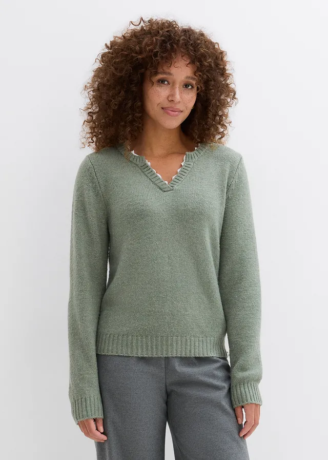 Pull à empiècement dentelle • olive • product-page.page-title-suffix