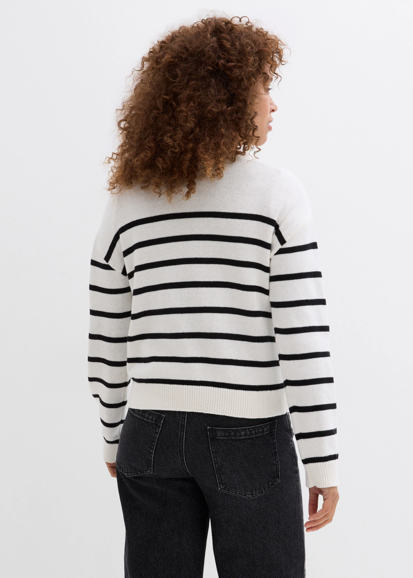 Fijn gebreid vest van katoenmix • wolwit-zwart • bonprix online shop