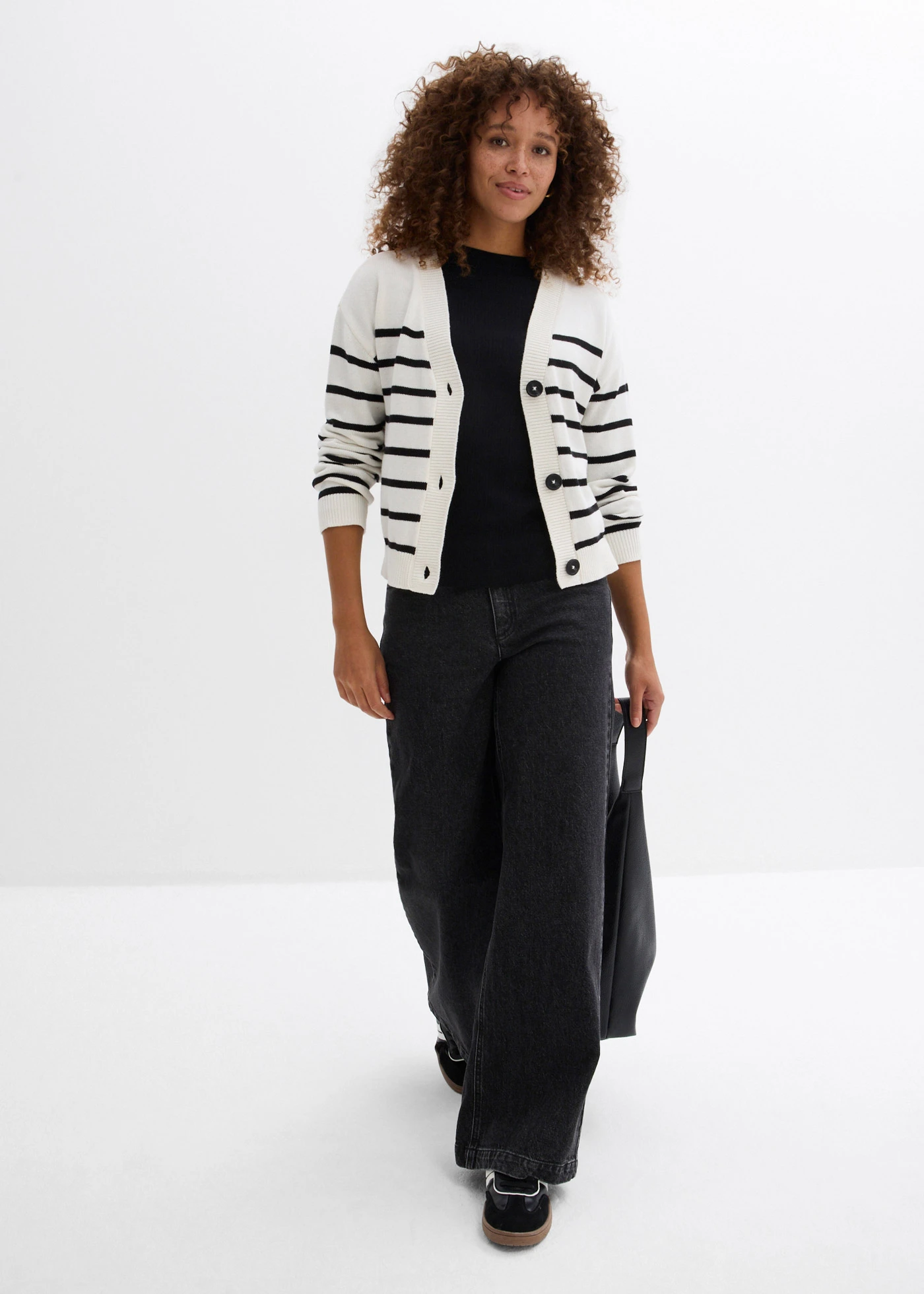 Fijn gebreid vest van katoenmix • wolwit-zwart • bonprix online shop